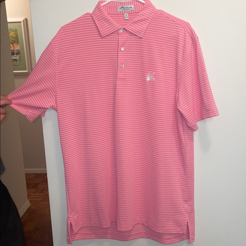 Peter Millar Pink Polo with White Stripes